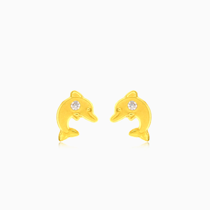 Yellow gold sea dolphin stud earrings