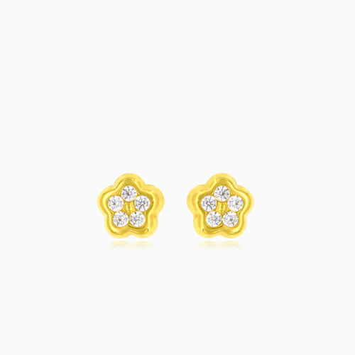 Yellow gold with cubic zirconia flower baby screw back earrings