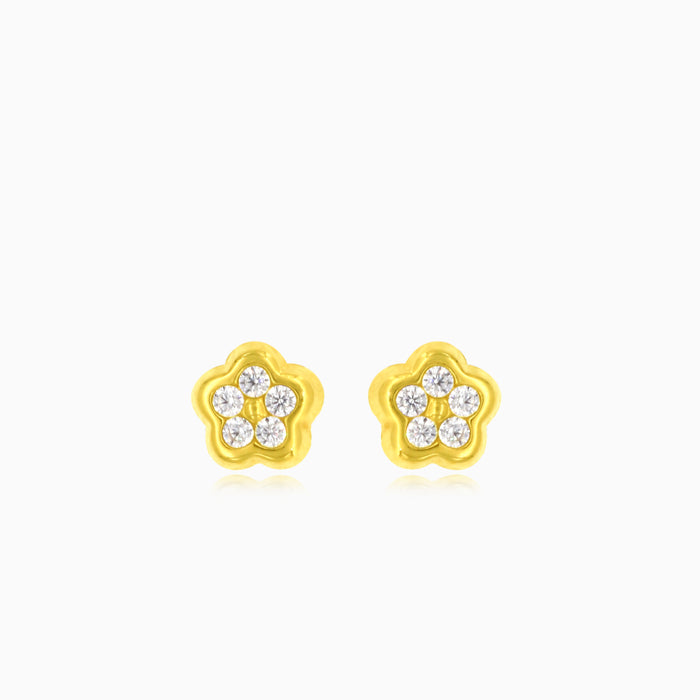 Gelbgold-Ohrstecker mit Blumenmotiv und Zirkonia, Babyschraubverschluss