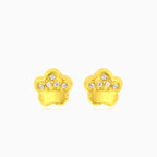 Flower yellow gold cubic zirconia stud earrings