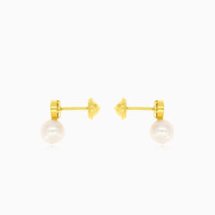 Cubic zirconia and pearl embellished yellow gold earrings