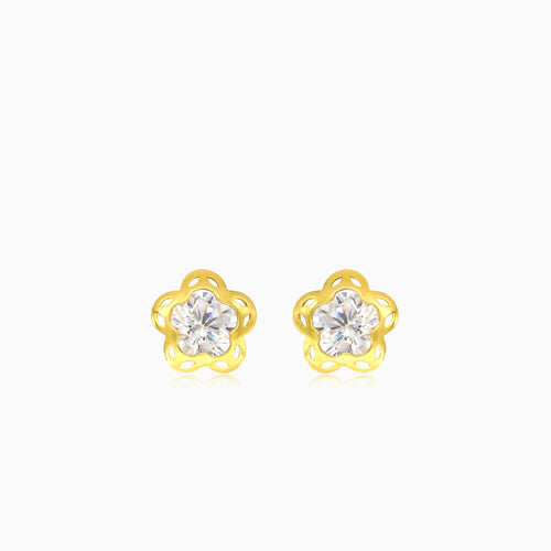 Round cubic zirconia stone flower gold earrings