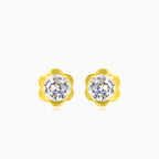 Flower with a sparkling cubic zirconia gold earrings