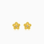 Náušnice z žlutého zlata s květinou a kubickými zirkony