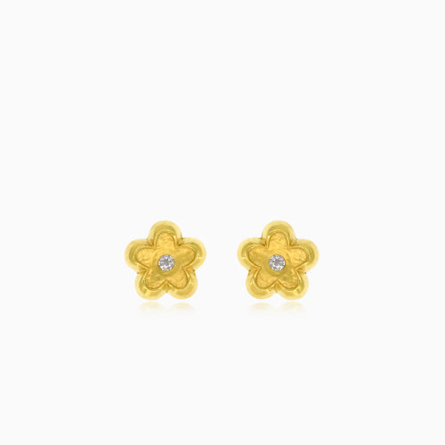 Yellow gold  flower cubic zirconia earrings