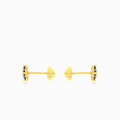Synthetic sapphire gold earrings