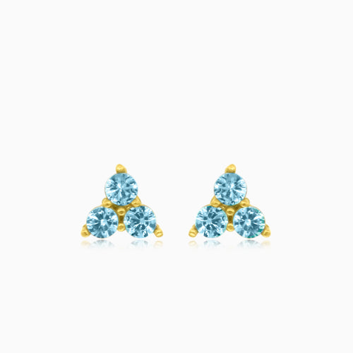 Sky blue cubic zirconia yellow gold earrings