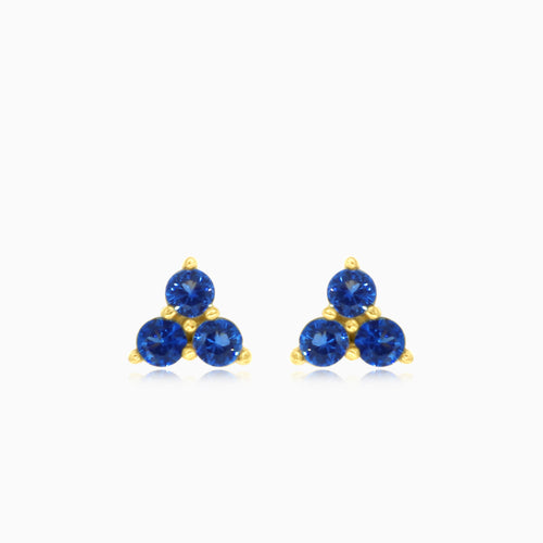 Synthetic sapphire gold earrings