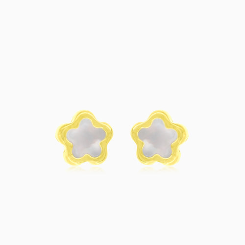 Nacre flower stud gold earrings