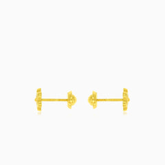 Yellow gold cubic zirconia flower baby children screw back earrings