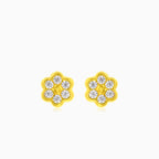 Yellow gold cubic zirconia flower baby children screw back earrings