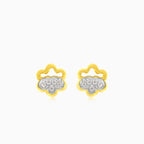 Flower yellow gold cubic zirconia stud earrings