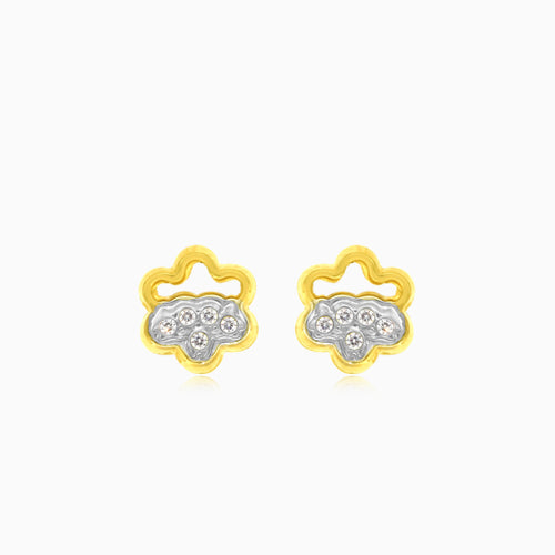 Flower yellow gold cubic zirconia stud earrings