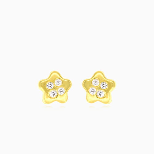 Yellow gold star cubic zirconia children's earrings