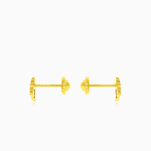 Cubic zirconia teddy bear stud earrings in yellow gold