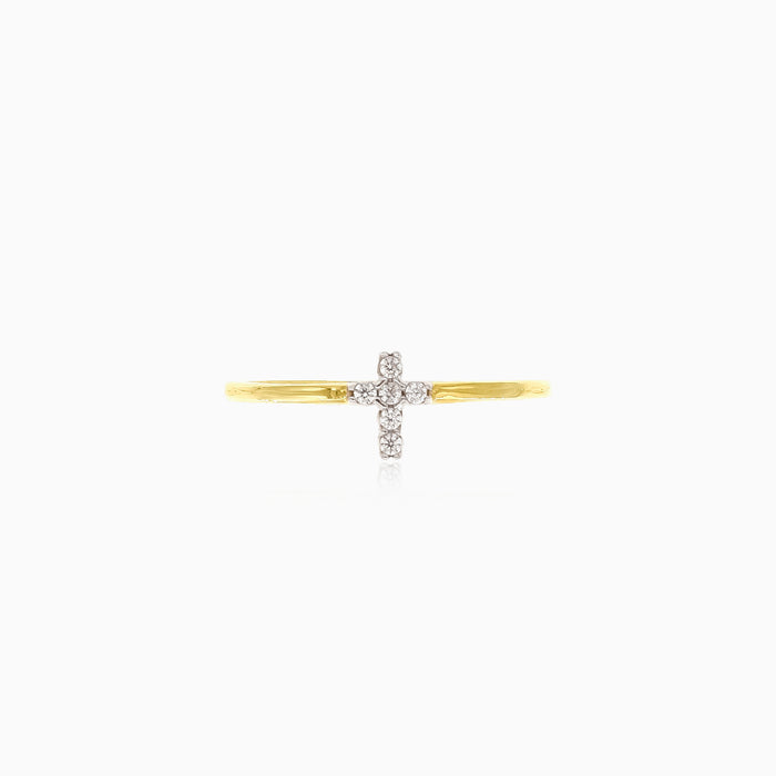 Cross charm round cut ring