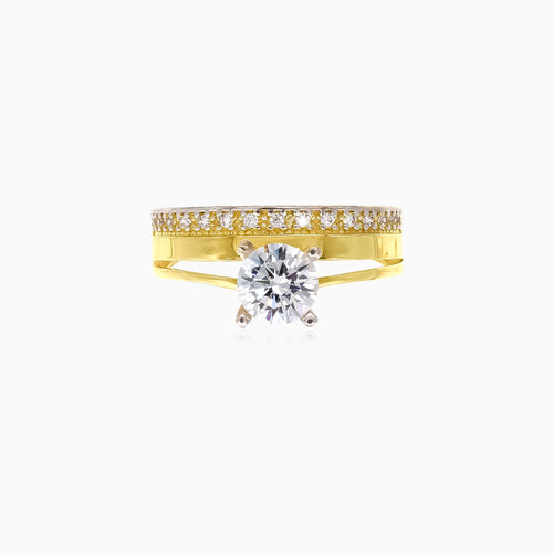 Lustrous cubic zirconia two tone gold ring