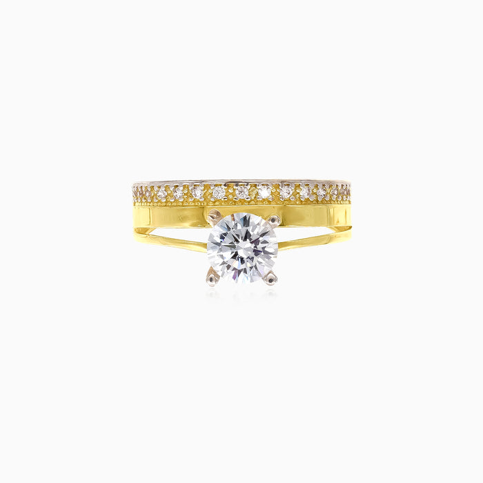 Glänzender Bicolor-Ring aus Gold mit Zirkonia