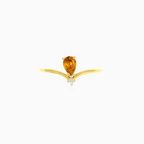 Orange citrine & cubic zirconia gold ring