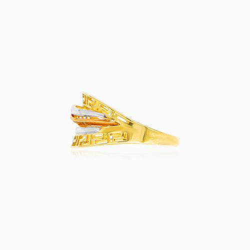 Greek key tri-gold ring
