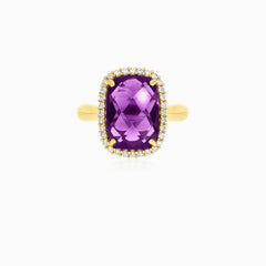 Natural amethyst cushion cut ring