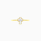 Prsten s perleťovým křížem ze žlutého zlata