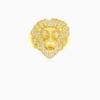 Roaring lion head cubic zirconia gold ring