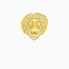 Zlatý prsten s hlavou lva se zirkony