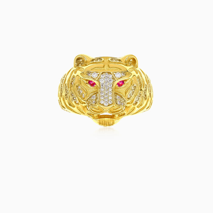 Anillo con cabeza de tigre en oro