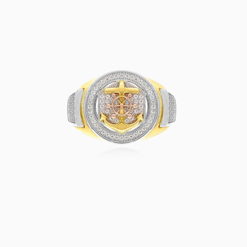 Ring with anchor and ship wheel ring