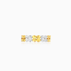 White and yellow gold band ring with high polish