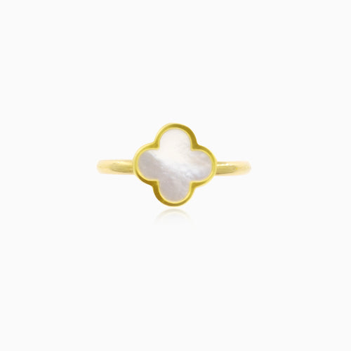 Mother of pearl four leaf clover ring