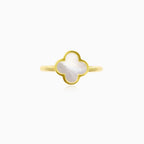 Mother of pearl four leaf clover ring