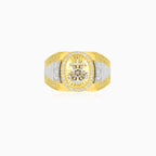 Two-tone gold ring with anchor and cubic zirconia