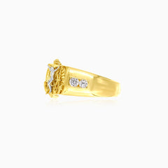 Crucifix cross two tone gold ring