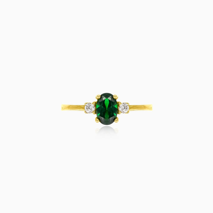 Bague émeraude synthétique verte taille ovale