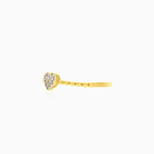 Charming heart gold ring with sparkling cubic zirconia