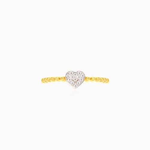 Charming heart gold ring with sparkling cubic zirconia
