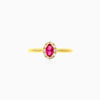 Yellow gold ruby and cubic zirconia cluster ring