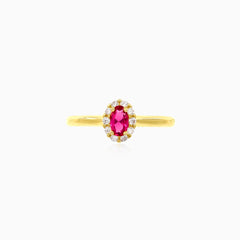 Yellow gold ruby and cubic zirconia cluster ring