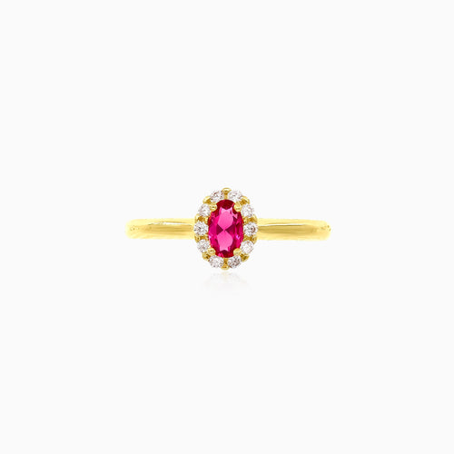 Yellow gold ruby and cubic zirconia cluster ring