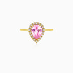 Pink quartz pear-cut ring with cubic zirconia