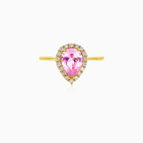 Pink quartz pear-cut ring with cubic zirconia