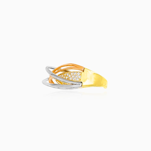 Radiant tri-gold cubic zirconia ring