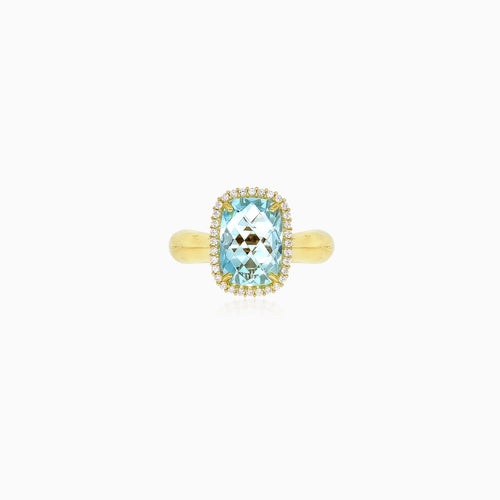 Prsten ze žlutého zlata s modrým topazem