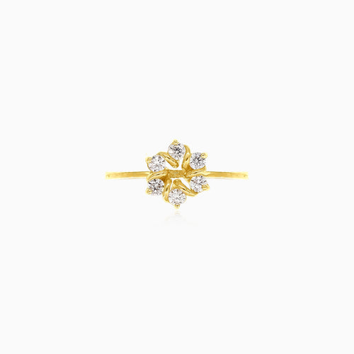 Zlatý květinový prsten s kubickými zirkony