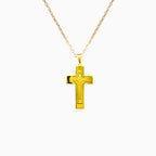 Vrstvený zlatý přívěsek kříže s matným povrchem