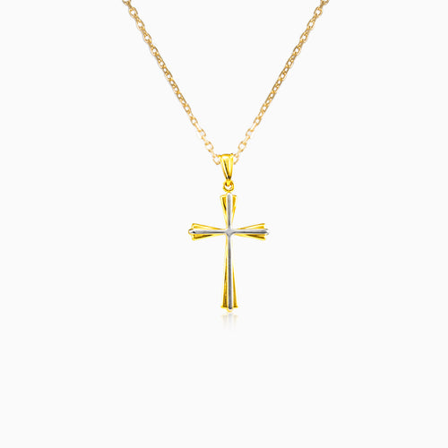 Dvojitý zlatý přívěšek kříže