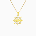 Gold ship wheel halo pendant