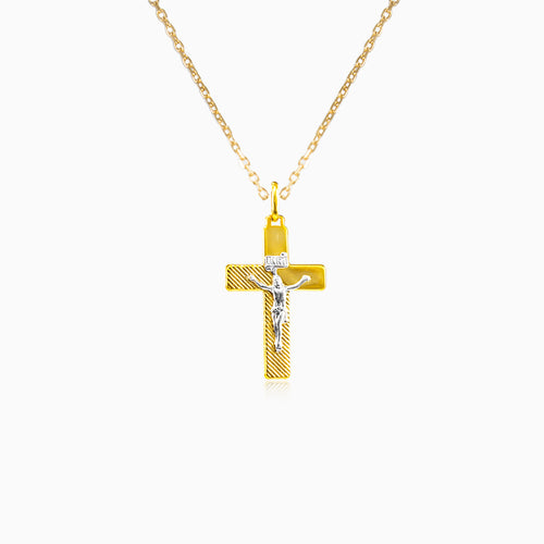 Přívěšek kříže ze žlutého zlata se šrafováním